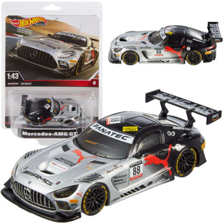 Hot Wheels Premium Pojazd Mercedes-AMG GT3 szare Auto Wyścigowe Mały samochód Sportowy 1:43