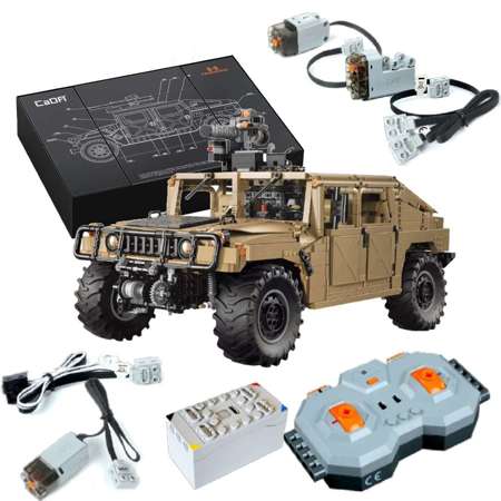 Klocki konstrukcyjne CaDA Zdalnie sterowany duży samochód 53 cm wojskowy Humvee terenowy pojazd militarny Auto z napędem Power System Pro Światło LED RC 3935 elementów