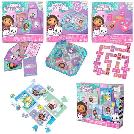 Koci Domek Gabi zestaw gier 3w1 Domino Pop-up Karty Jumbo oraz drewniane puzzle 4 układanki