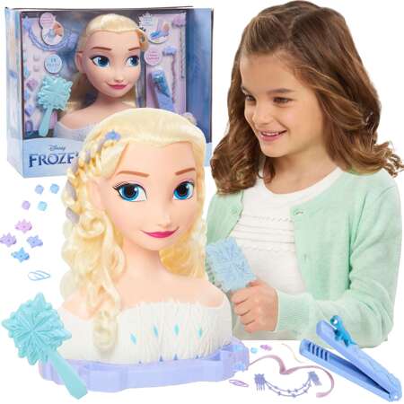 Lalka Duża Głowa do czesania i stylizacji włosów Deluxe Księżniczka Disney Elsa Kraina Lodu +akcesoria 