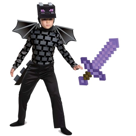 Minecraft Kostium Strój karnawałowy Ender Dragon Przebranie Smok Kresu 110-122 cm 4-6 lat + Netherite'owy miecz 51 cm