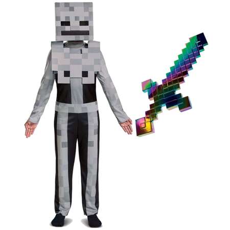 Minecraft Kostium Strój karnawałowy Skeleton Przebranie Biały Szkielet 110-122 cm 4-6 lat + Netherytowy miecz 51 cm