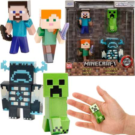 Minecraft Zestaw figurek metalowych Steve Alex Creeper Warden 6 cm