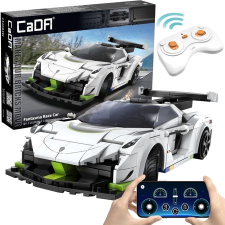 OUTLET Klocki konstrukcyjne CaDA Samochód zdalnie sterowany Auto wyścigowe białe 22 cm Fantasma Race Car Pojazd 322 elementy RC Dual Mode USZKODZONE OPAKOWANIE