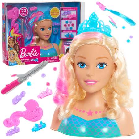 OUTLET Lalka Głowa do czesania i stylizacji Syrenka Fryzjer Barbie Dreamtopia + akcesoria USZKODZONE OPAKOWANIE