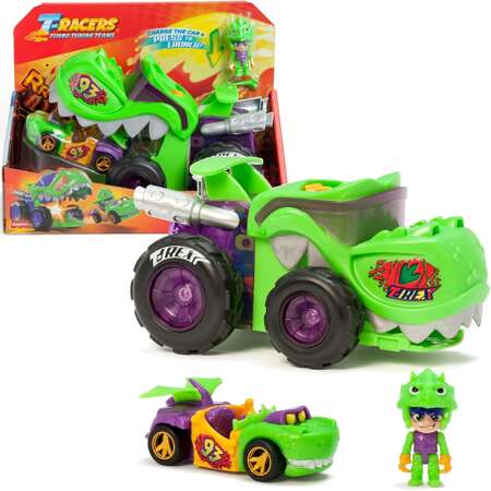 OUTLET Zestaw T-Racers T-Rex Mega Wheels Auto wyrzutnia i kierowca WADLIWY