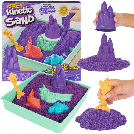 Piasek kinetyczny plastyczny Kinetic Sand Zestaw zamek z fioletowym piaskiem + foremki taca i akcesoria Spin Master