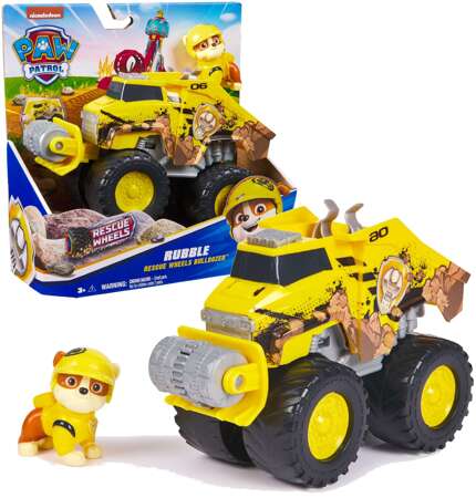 Psi Patrol Rescue Wheels Pojazd budowlany z figurką Rubble 6cm