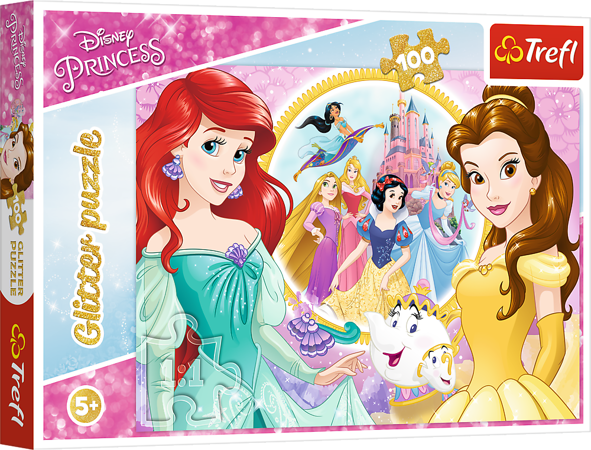 Puzzle 100 Disney Bella i Arielka glitter błyszczące księżniczki Trefl