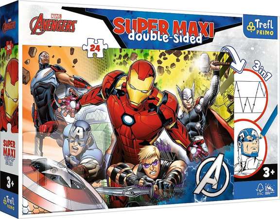 Puzzle 24 Maxi Marvel  Silni Avengers 3w1 Dwustronne Trefl