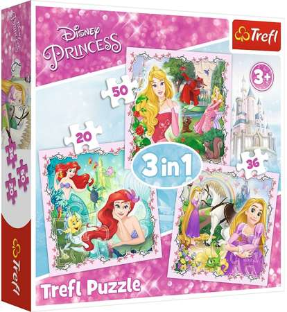 Puzzle 3w1 Księżniczki Disney Roszpunka Aurora i Arielka