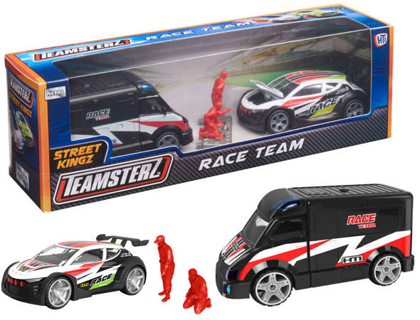 Samochód Auto Metalowe Wyścigowy Zestaw Pojazd Techniczny Race Team + Figurki 