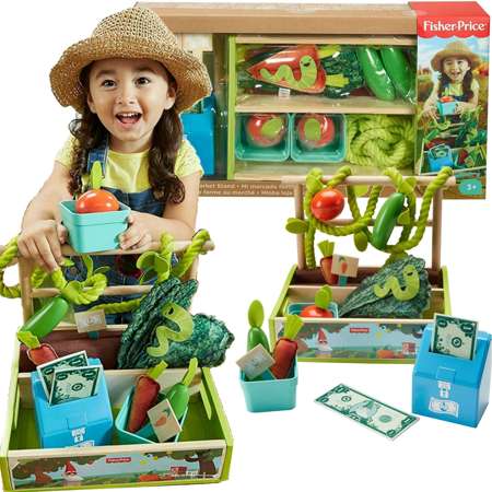 Supermarket Sklep Stragan Dla Dzieci Drewniany Kasa Owoce + Akcesoria Fisher-Price