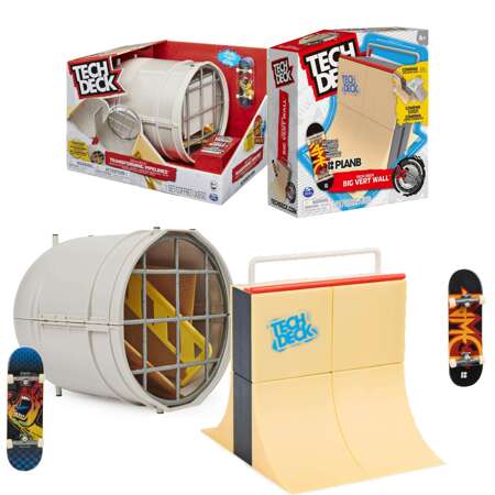 Tech Deck fingerboard zestaw rampa Big Vert Wall oraz duży rozkładany Skatepark Transforming Pipelines + deskorolka 