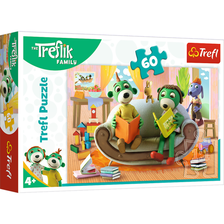 Trefl 17345 Puzzle 60 Rodzina Treflików wspólne czytanie książek