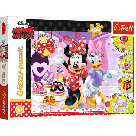 Trefl Puzzle Glitter 100 elementów Minnie i błyskotki