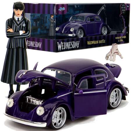 Wednesday zestaw metalowa figurka kolekcjonerska Wednesday Addams Rączka + Volkswagen Beetle metalfigs