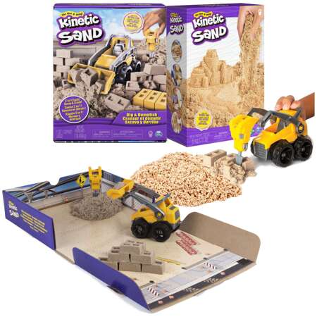 Zestaw Kinetic Sand plac budowy z ciężarówką i brązowy piasek plastyczny 5 kg plażowy naturalny kolor