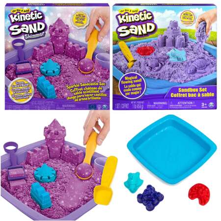 Zestaw do budowy zamków Kinetic Sand Shimmer Piasek kinetyczny zestaw brokatowy fioletowy 